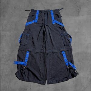 TRIPP Cargo Shorts Black Blue Straps D-Rings Pockets Turns Into Shorts